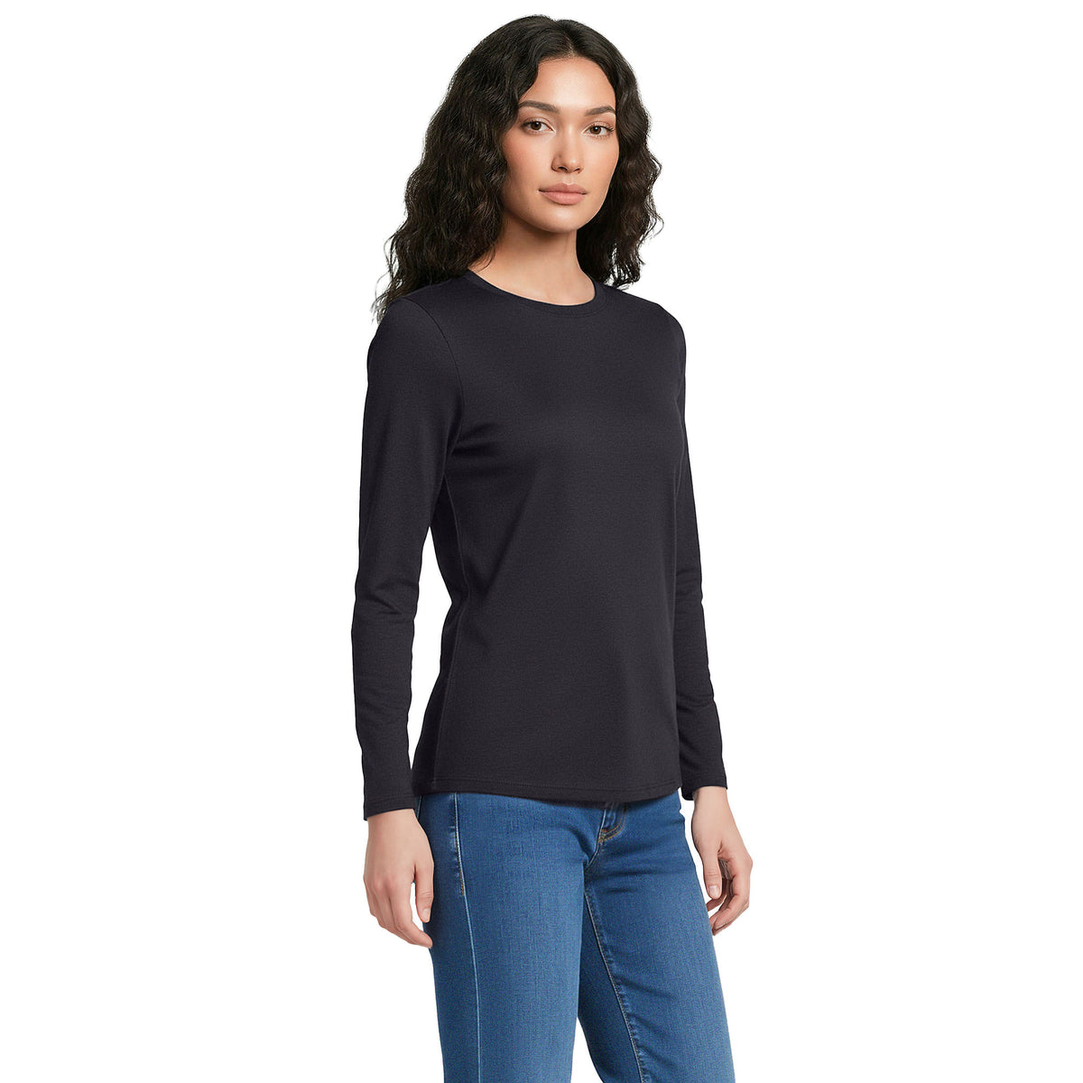 Petite Supima Cotton Long Sleeve Crewneck T-Shirt