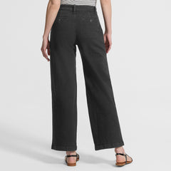 Women's Petite High Rise Soft Denim Pleated Wide Leg Trousers