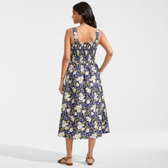 Women's Poplin Smocked Bodice Midi Dress