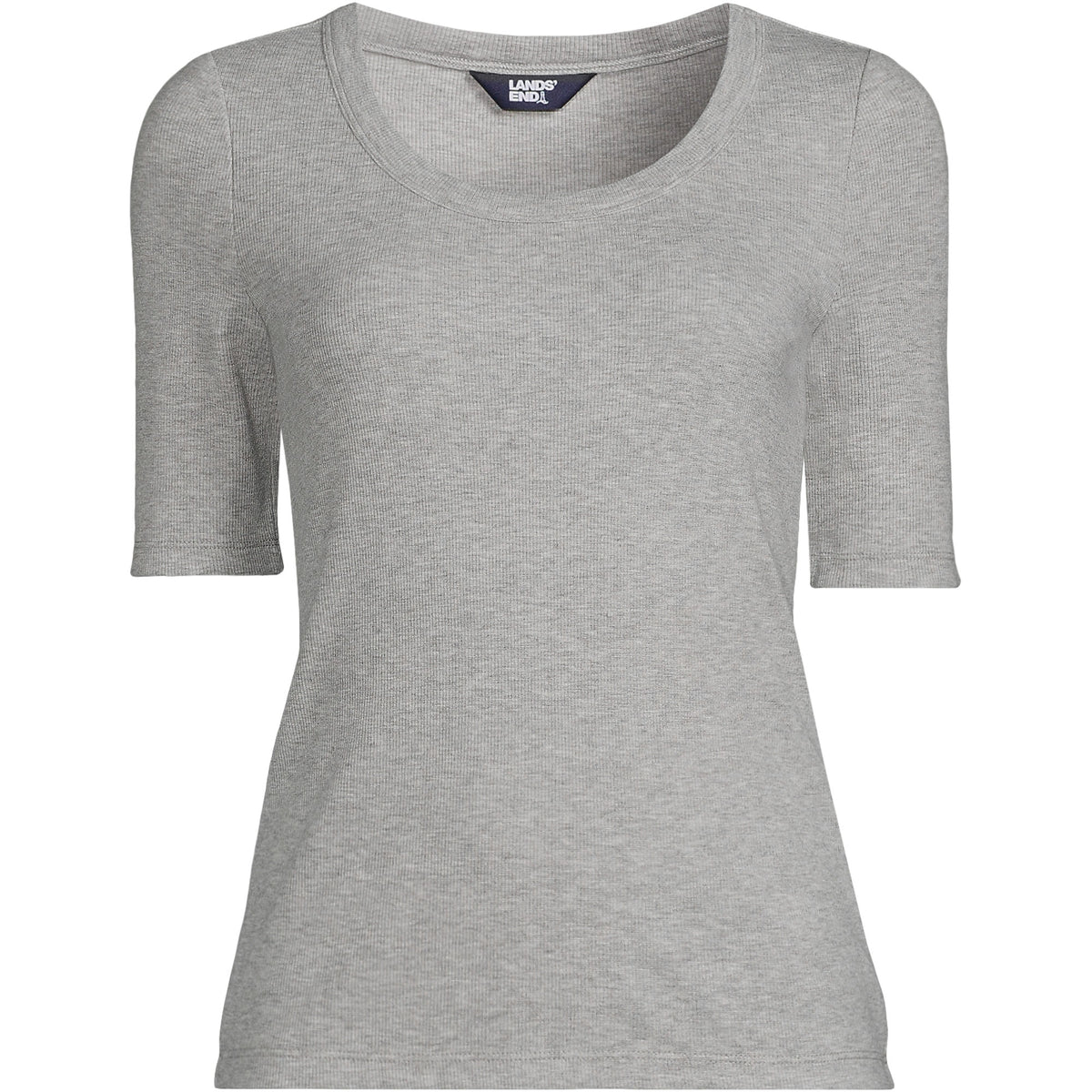 Women's Petite Drapey Rib Fitted Elbow Sleeve Scoop Neck Tee