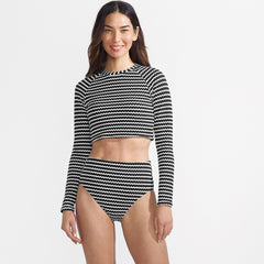 Women's Crochet Long Sleeve Bikini Top and High Waisted Bottoms Swimsuit Set