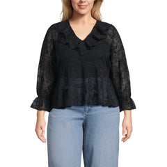 Women's Plus Size Feminine Ruffle Chiffon V Neck Blouse