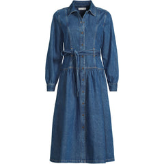 Women's Petite Denim Button Front Midi Shirt Dress