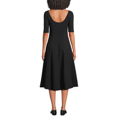 Women's Petite Starfish Elbow Sleeve Midi Fit and Flare Dress