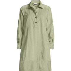 Women's Petite Wide Wale Cord Popover Long Sleeve Shirt Dress