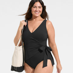 Women's Plus Size Side Tie Wrap One Piece Swimsuit