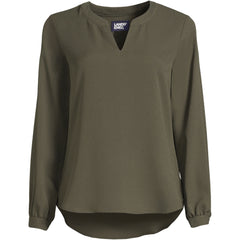 Women's Plus Size Shirred Long Sleeve Split Neck Blouse