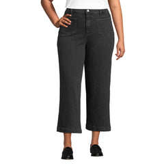 Women's Plus Size Soft Denim High Rise Wide Leg Patch Pocket Crop Jeans