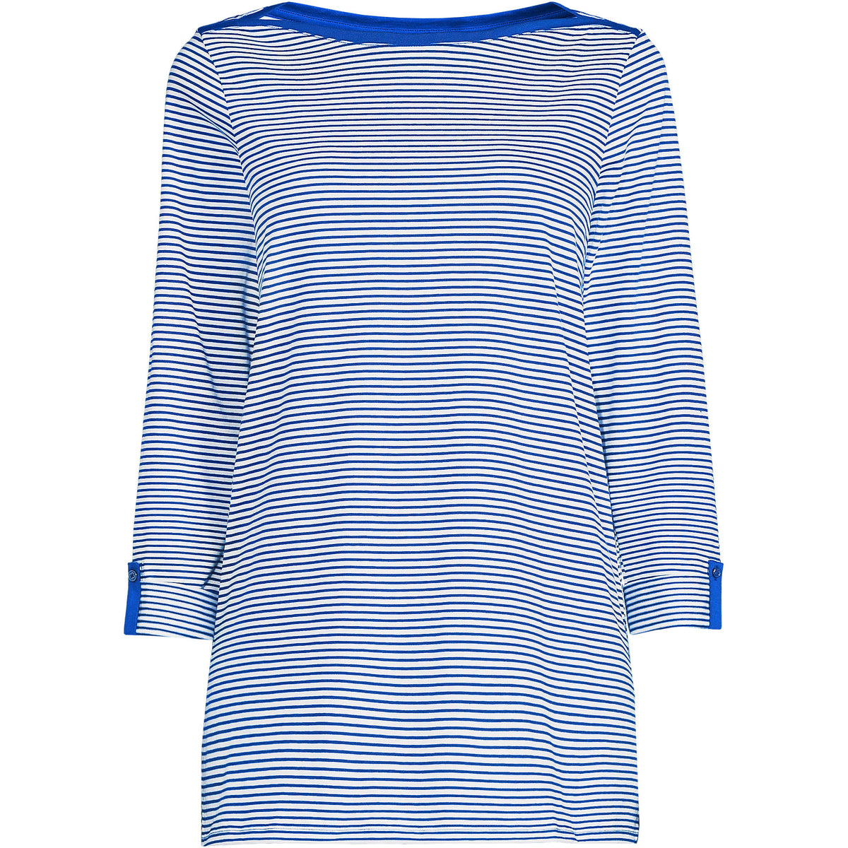 Women's Petite Size Supima Cotton Adjustable 3/4 Sleeve Boatneck Tunic