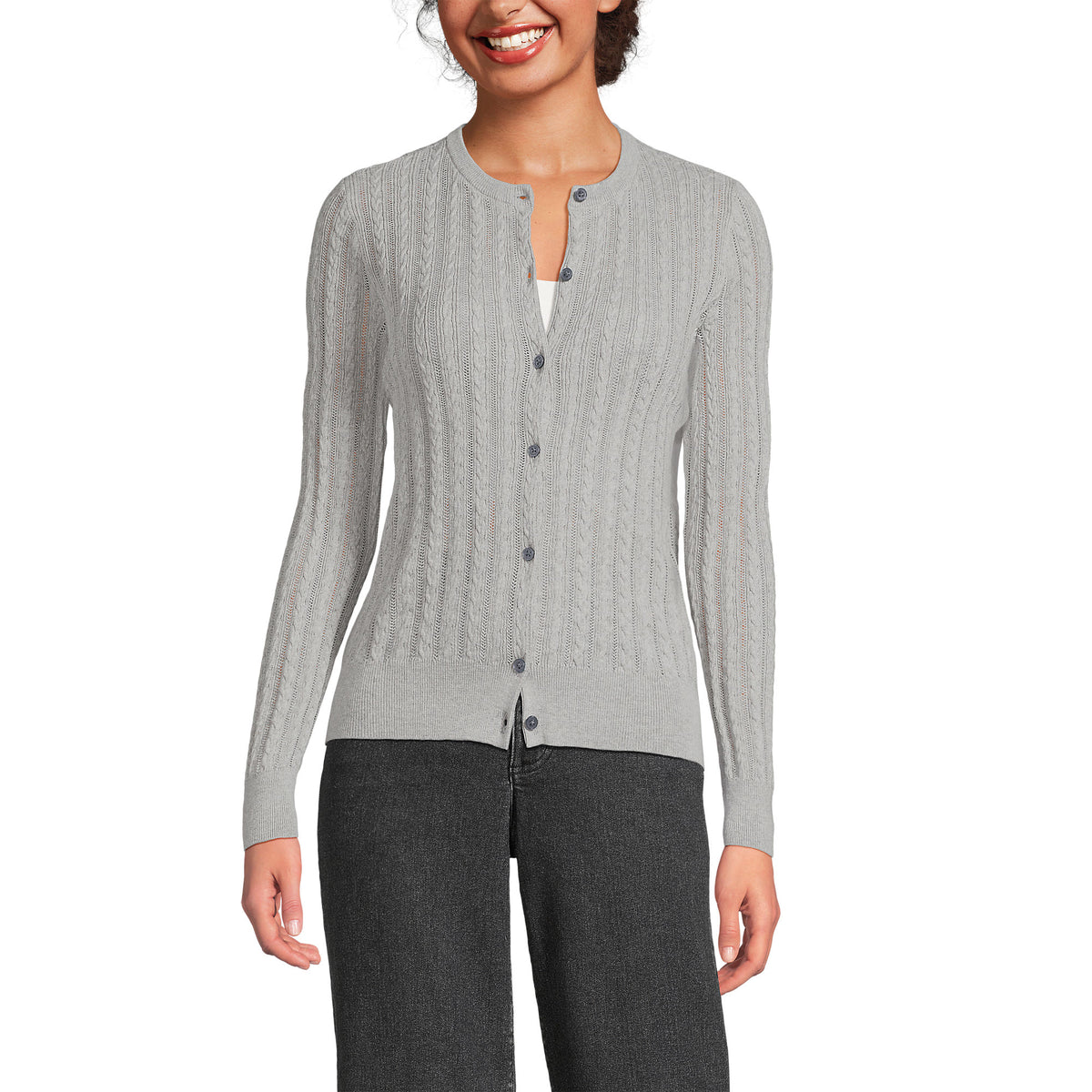 Women's Plus Size Cotton Pointelle Modern Cardigan Sweater