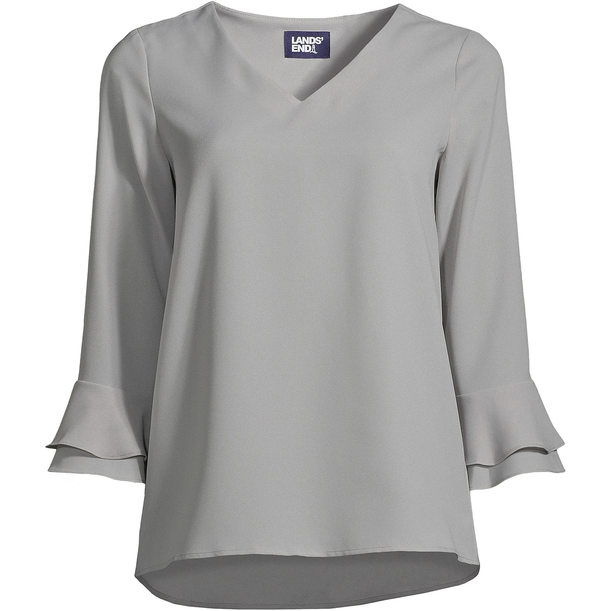 Women's Petite 3/4 Flutter Sleeve Crepe Blouse