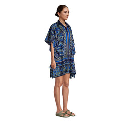 Women's Petite Cotton Poplin Button Down Kaftan Shirt Dress Swim Cover-up Print