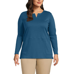 Women's Plus Size Cotton Polyester Long Sleeve Tunic with Pockets