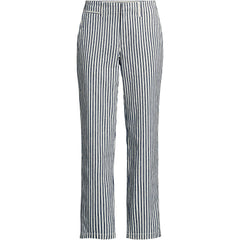 Women's Petite Mid Rise Classic Straight Leg Oxford Stripe Ankle Pants