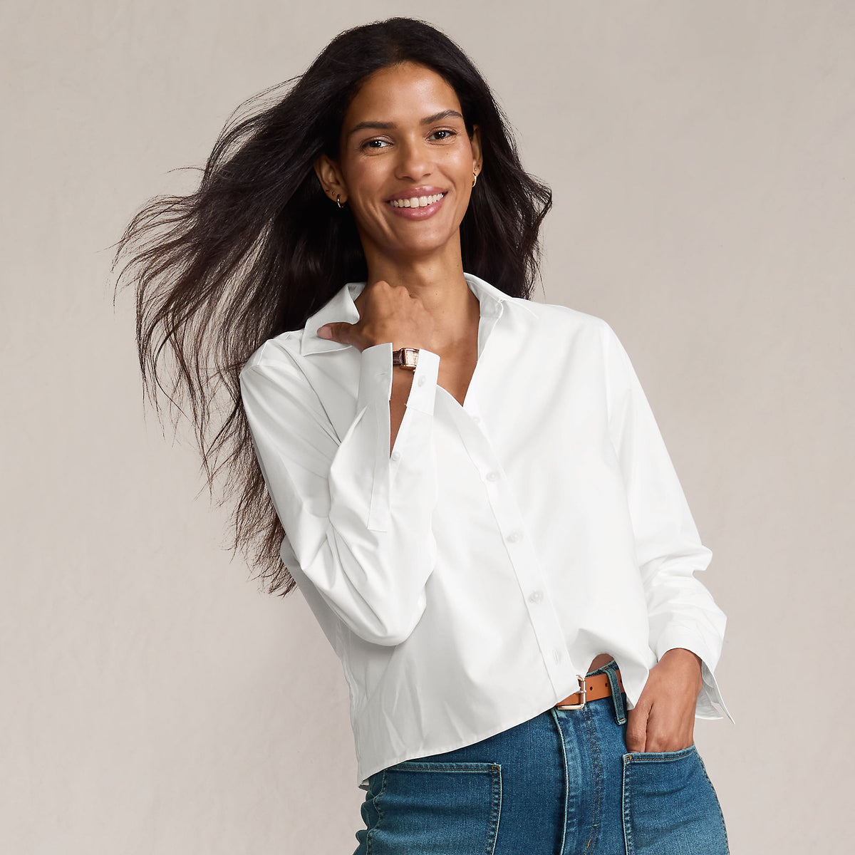 Women's Petite No Iron Boxy Cropped Shirt