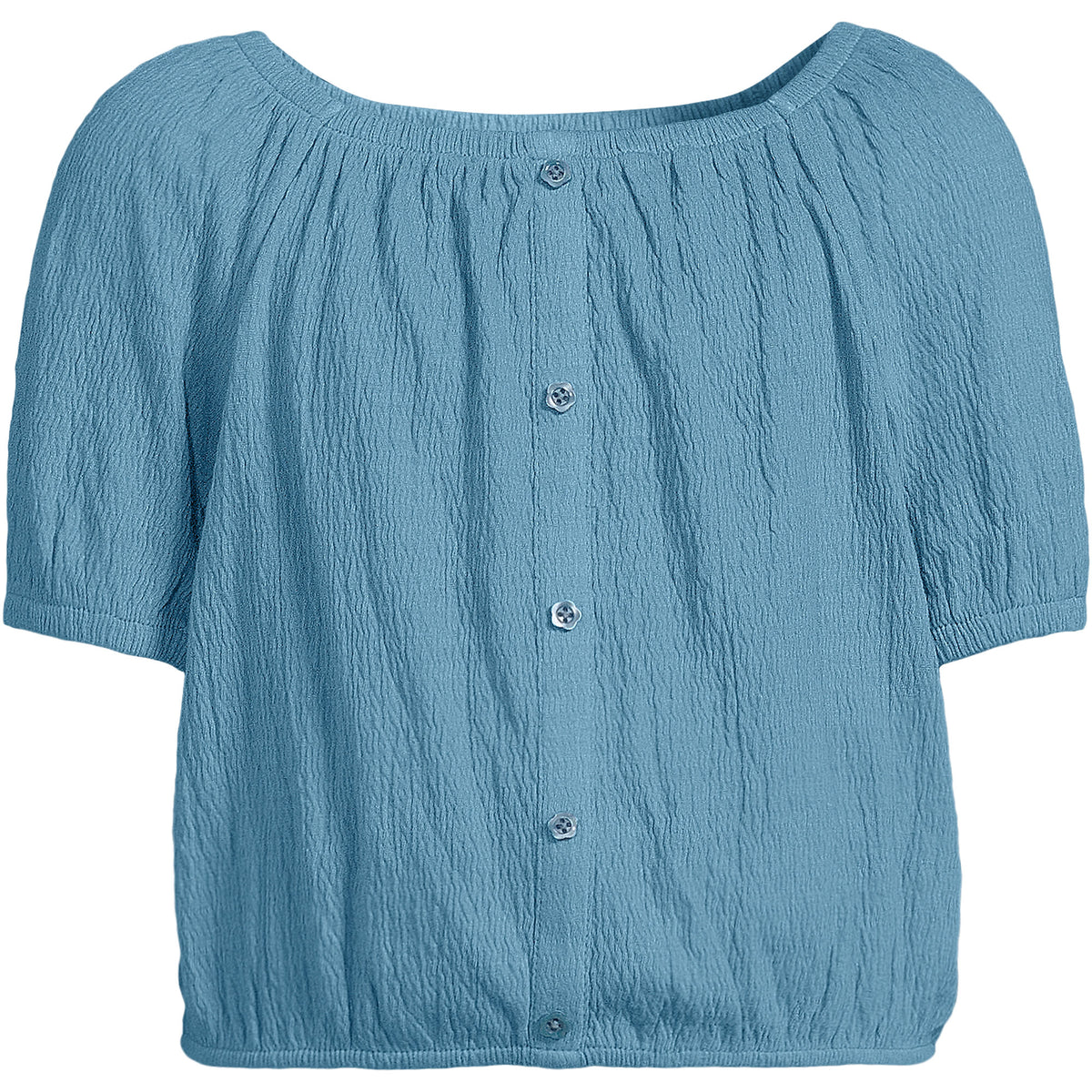 Girls Short Sleeve Knit Gauze Puff Sleeve Top