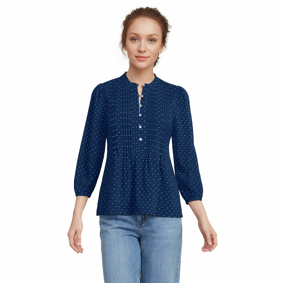Women's Lightweight Jersey Button Pintuck Top