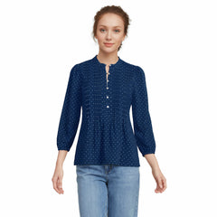 Women's Lightweight Jersey Button Pintuck Top