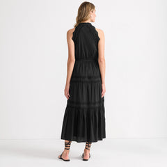 Women's Petite Cotton Voile Halter Tiered Maxi Dress
