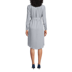Women's Long Sleeve Twill Below The Knee Belted Print Shirt Dress