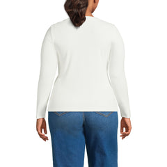 Women's Plus Size Drapey Rib Fitted Long Sleeve Henley T-Shirt