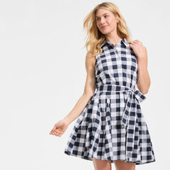 Women's Petite Poplin Button Front Dress with Godets