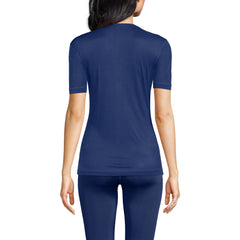 Women's Petite Silk Interlock Short Sleeve Crewneck Long Underwear Thermal Baselayer Top