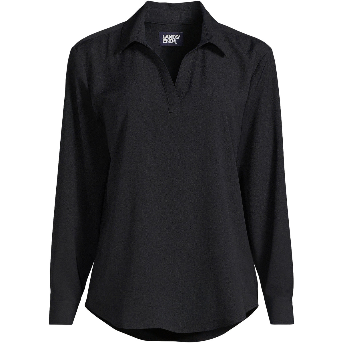 School Uniform Women's Long Sleeve Polo Collar Popover Crepe Blouse