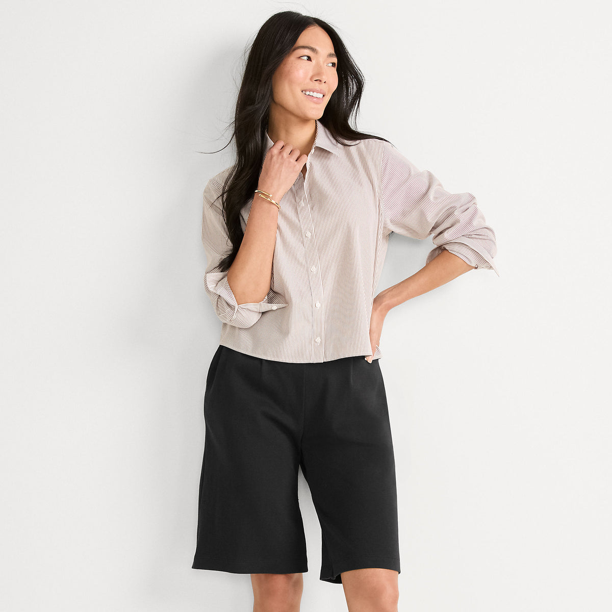 Women's Sport Knit High Rise Pleated 12" Bermuda Shorts