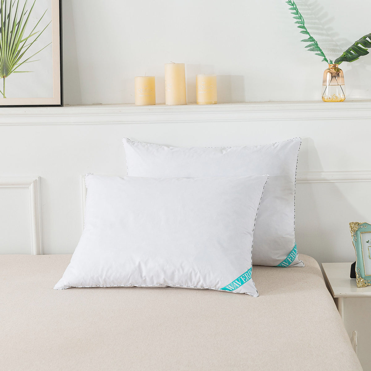 Waverly 300 Thread Count Cotton White Duck Down and Feather Bed Pillow