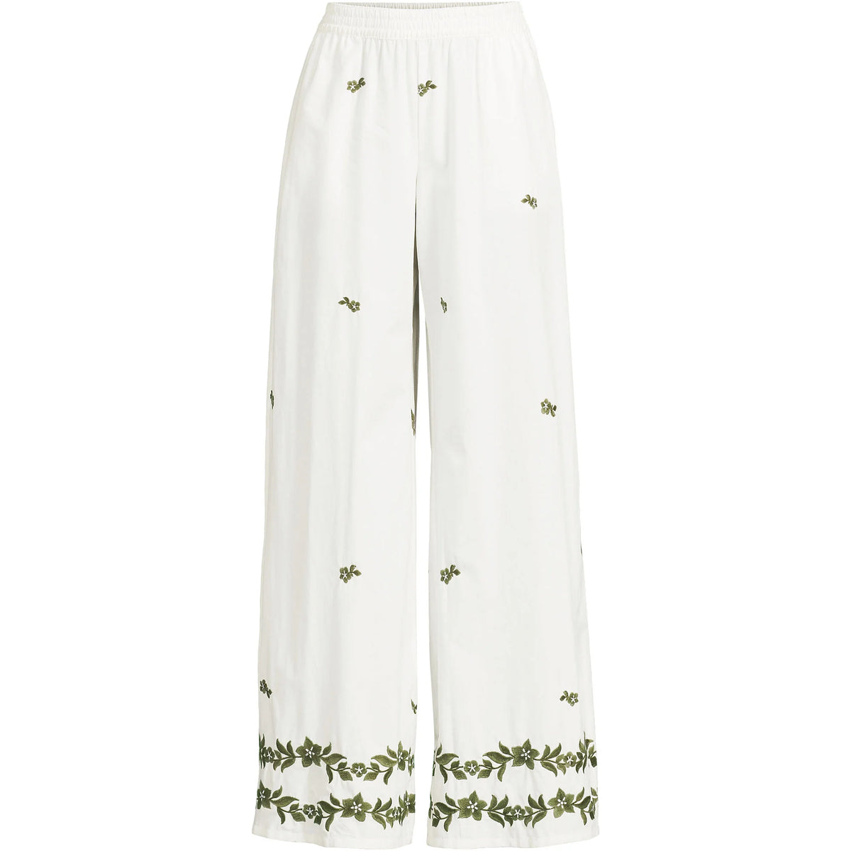 Women's Plus Size Poplin High Rise Extra Wide Leg Embroidered Pants