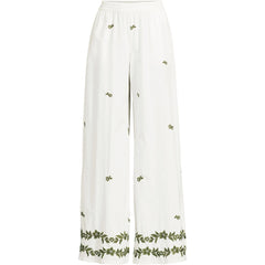 Women's Plus Size Poplin High Rise Extra Wide Leg Embroidered Pants