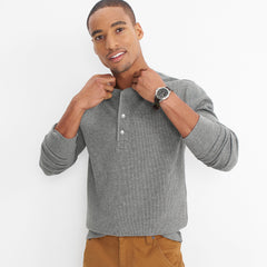 Men's Big Long Sleeve Thermal Waffle Henley