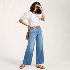 Women's Mid Rise Denim Wide Leg Ankle Jeans