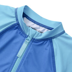 Girls Short Sleeve One Piece Half Zip Swimsuit