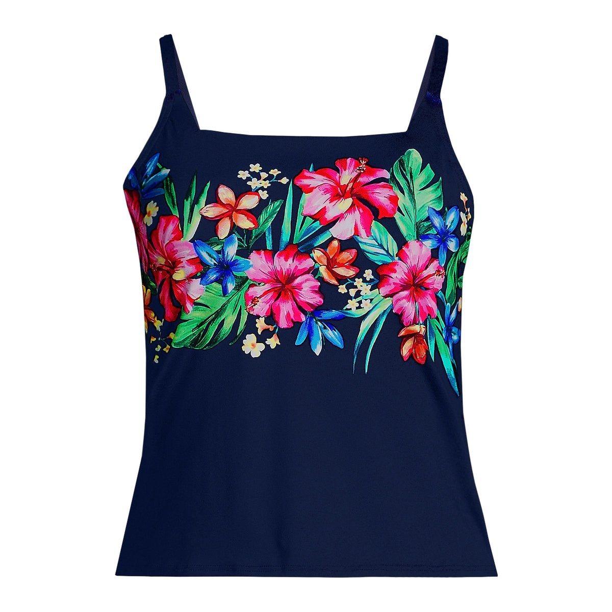 Women's Long Torso Square Neck Tankini Swimsuit Top