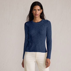 Women's Cotton Blend Marl Ribbed Crew Neck Sweater
