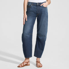 Women's Soft Denim Mid Rise Relaxed Barrel Leg Ankle Jeans