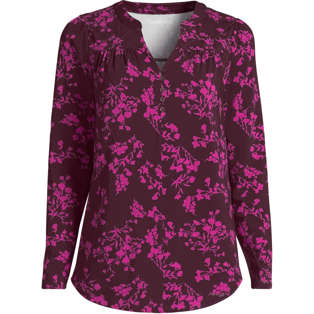 Women's Petite Long Sleeve Lightweight Jersey Notch Neck Tunic Top