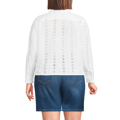 Women's Plus Size Eyelet Cropped Button Front Shirt