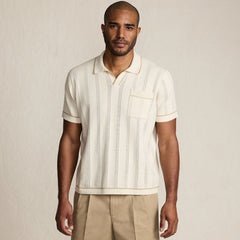 Men's Short Sleeve Textured Tipped Sweater Polo