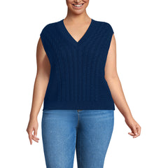 Women's Plus Size Drifter Modern Cable V Neck Vest Sweater