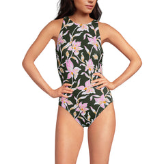 Women's D-Cup Tugless High Neck Portrait Back One Piece Swimsuit