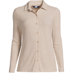 Women's Plus Size Long Sleeve Wide Rib Button Front Polo