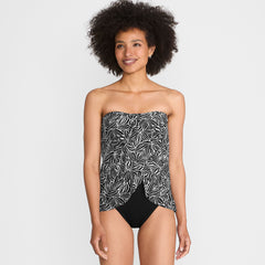Women's Chlorine Resistant Mesh Bandeau High Leg Fauxkini One Piece Swimsuit
