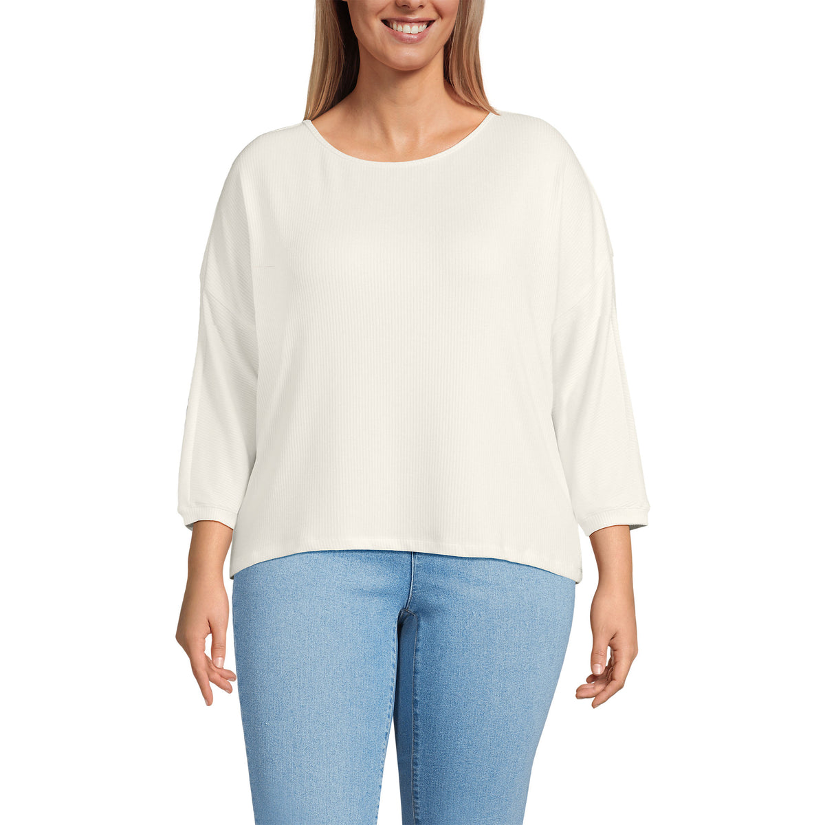 Women's Plus Size 3/4 Sleeve Cozy Rib Dolman Top