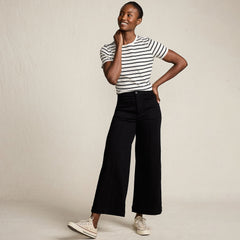 Women's Petite Denim High Rise Patch Pocket Extra Wide Leg Crop Jeans