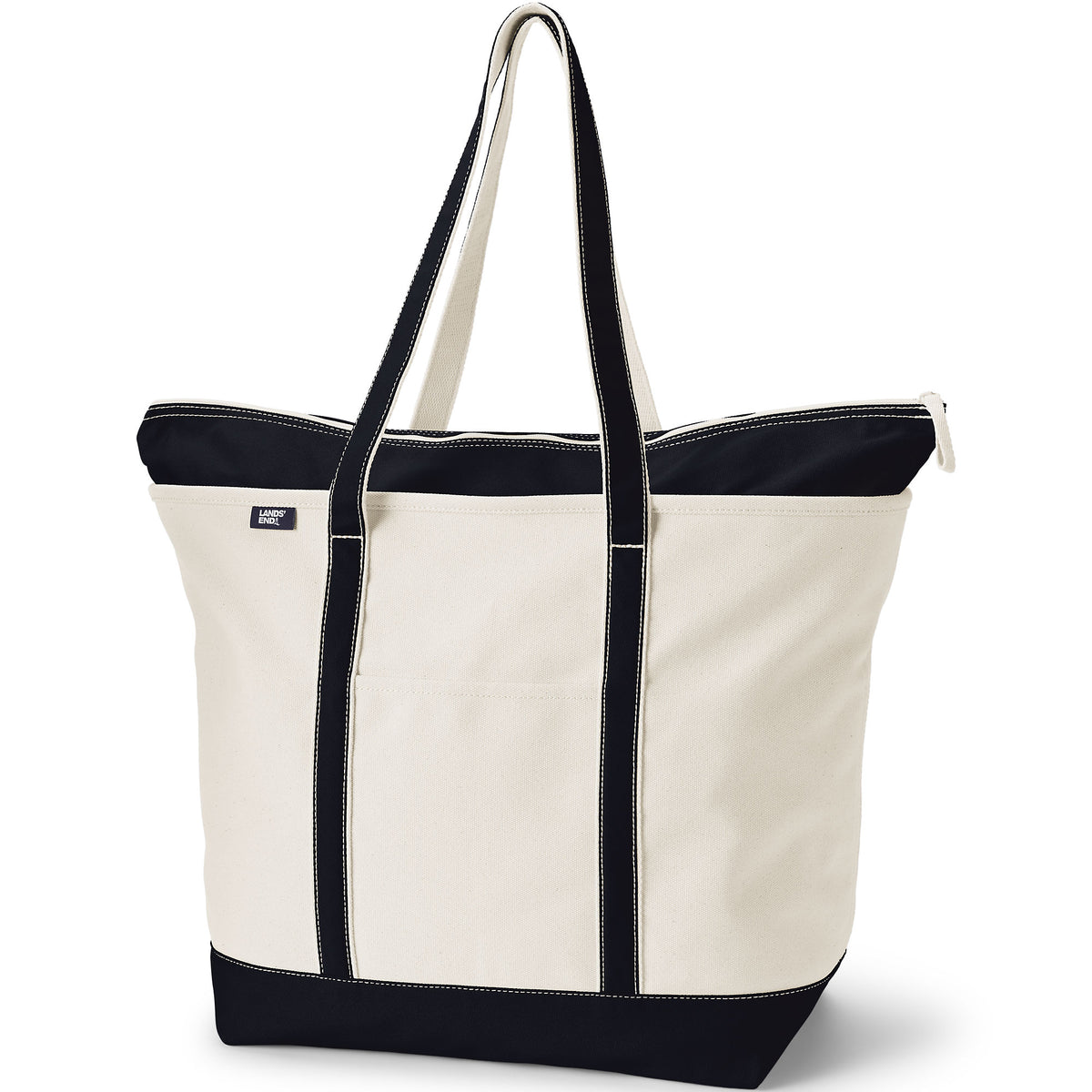 Extra Large 5 Pocket Zip Top Long Handle Canvas Tote Bag
