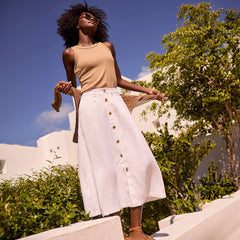 Women's Button Front Linen Midi Skirt