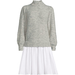 Women's Petite Fuzzy Lantern Sleeve Mock Neck Mini Twofer Dress